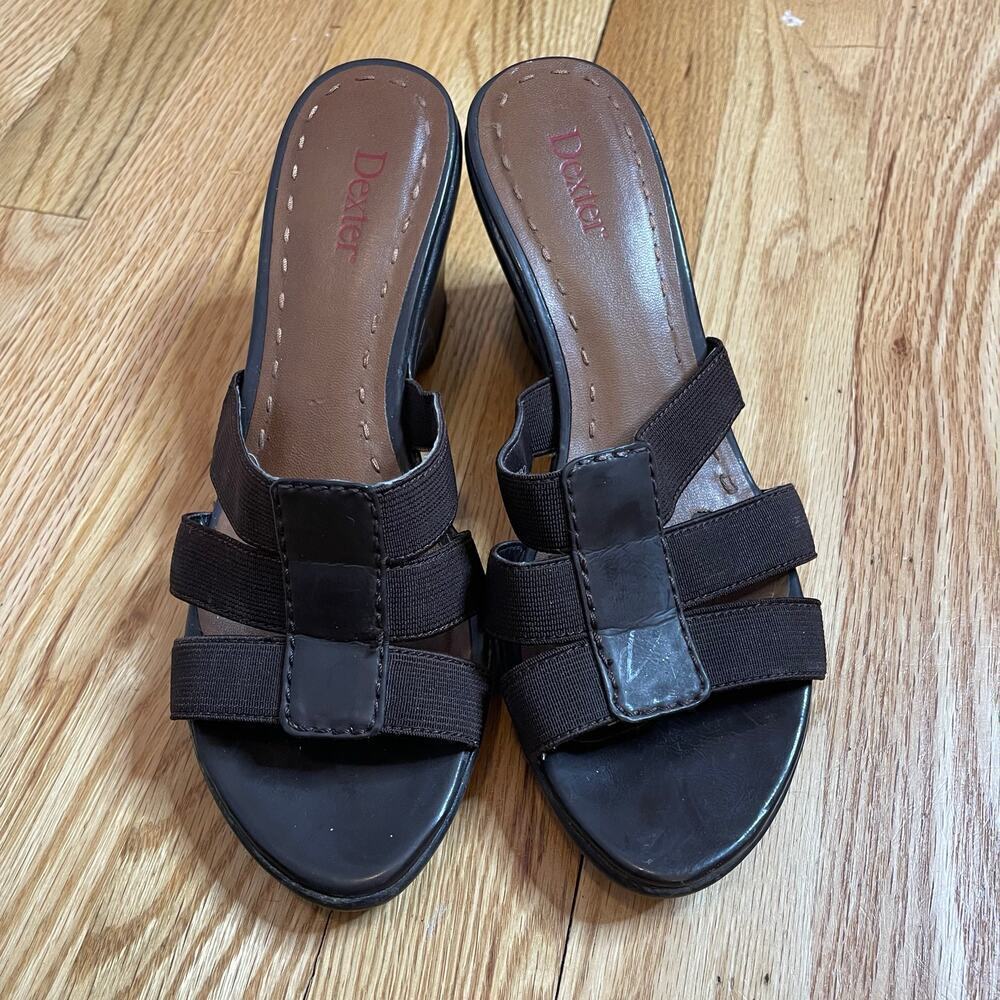 Dexter wedge sandals elastic straps brown 6